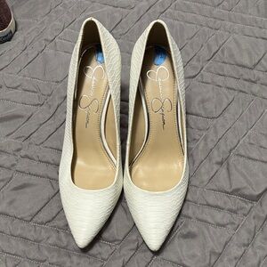 Jessica Simpson Bini White Textured Heels